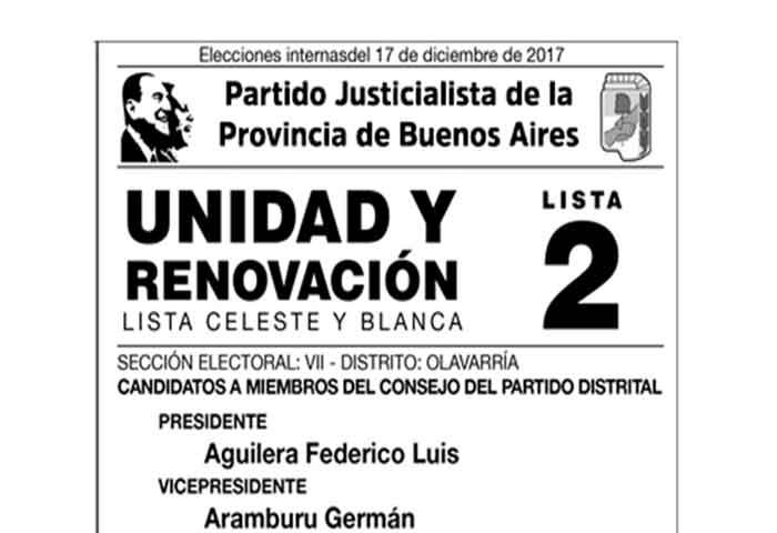 Federico Aguilera encabeza la lista del PJ